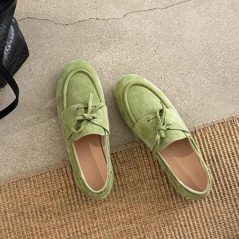 MORAZORA – mocassins en cuir suédé pour femmes, 3 couleurs, chaussures plates à lacets, bout rond, c