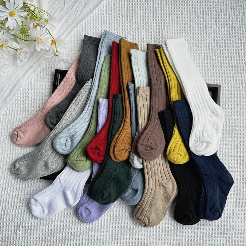 Chaussettes longues hautes en coton pour bébés garçons et filles, chaussettes douces à rayures respi