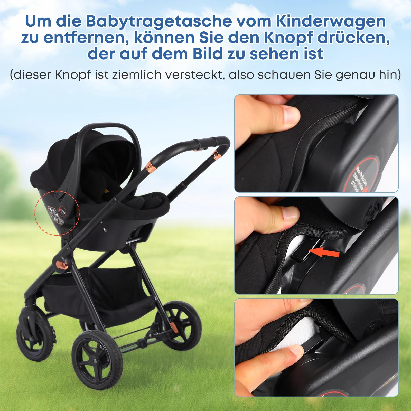 Poussette bébé 3 en 1 avec siège auto I-Size, cadre en aluminium, poussette pliable 0-26 kg, pousset