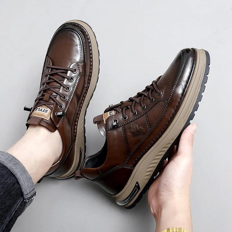 Chaussures pour hommes en cuir véritable italien nouvelles chaussures décontractées à lacets marque