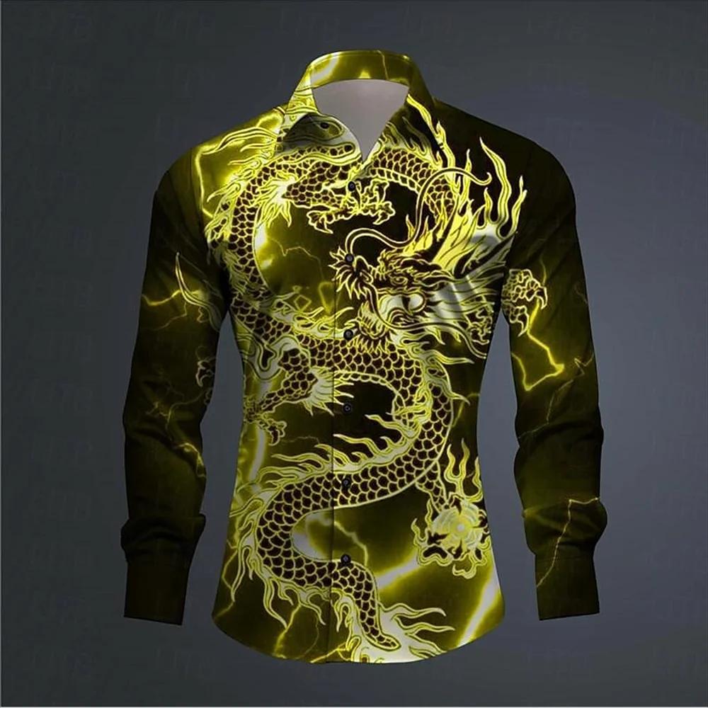Chemise hawaïenne à boutons pour hommes, imprimé Dragon imprimé en 3D, vêtements d'extérieur à manch