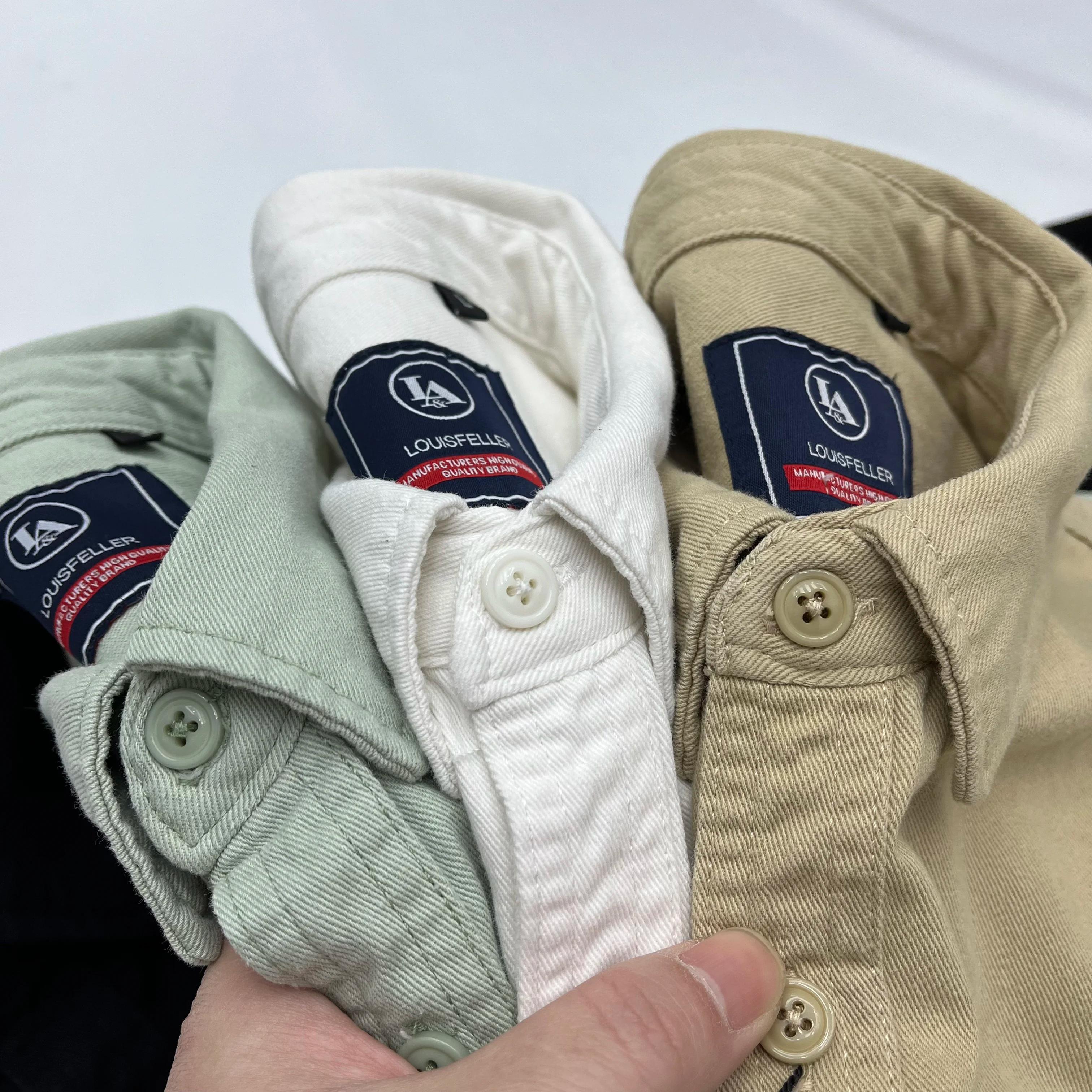 Automne nouveau japonais rétro lourd sergé à manches longues col rabattu 100% coton chemise hommes m
