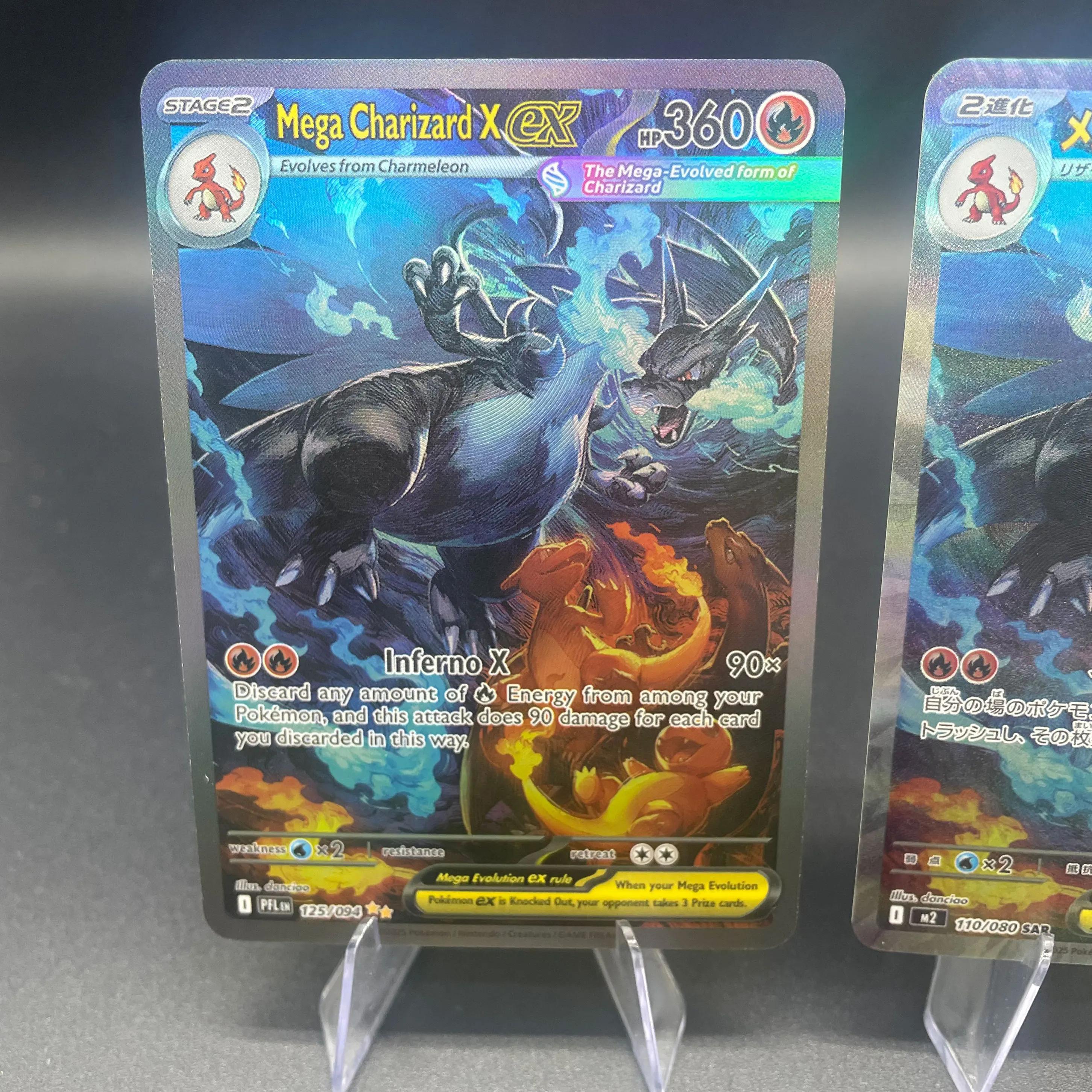 1 pièces bricolage auto-fait PTCG Mega Charizard X Version japonaise et Version anglaise réfractive