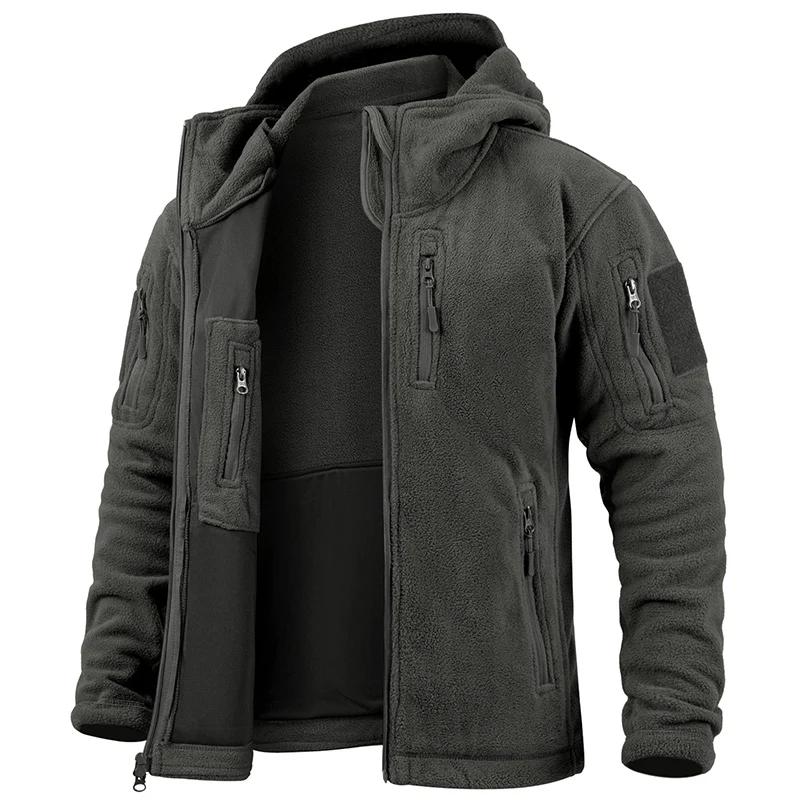 Veste polaire tactique pour hommes, sweat à capuche militaire chaud avec fermeture éclair complète,