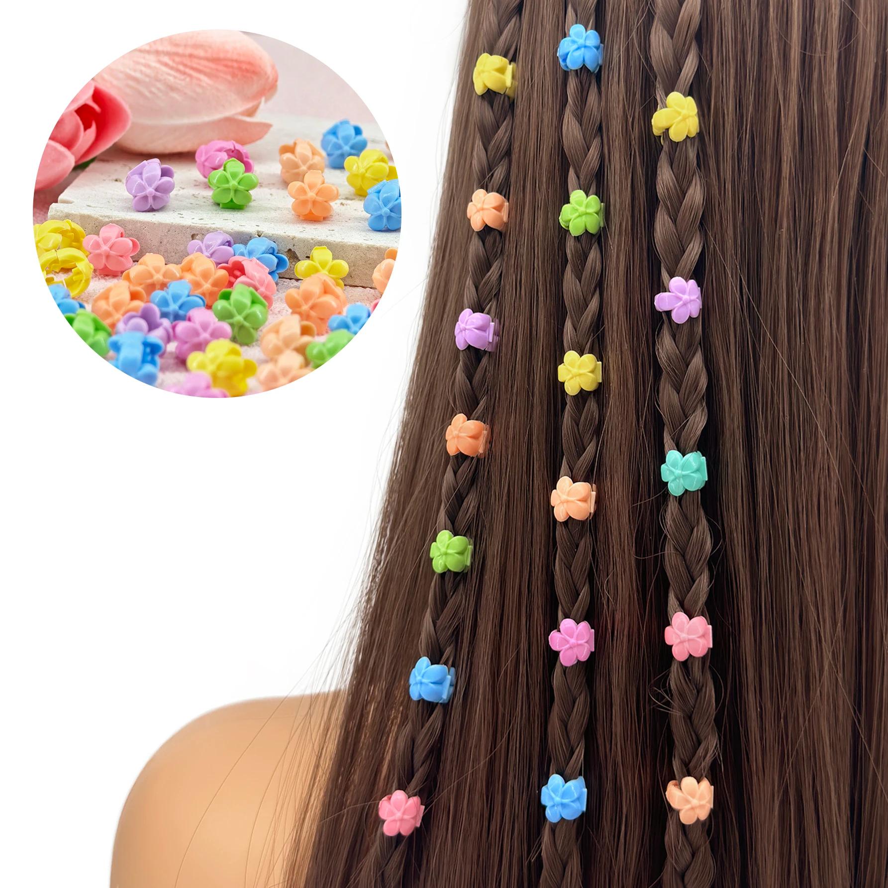 60 pièces tresses de cheveux perles chapeaux mignon bonbons couleurs plastique été pinces à cheveux