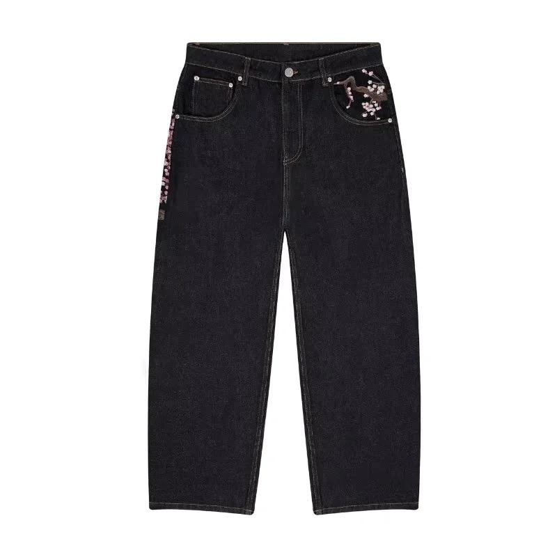 Y2K Harajuku jean Goth vintage fleur de prunier motif brodé pantalon à jambes larges hommes femmes d
