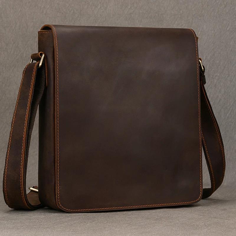 Sac messager Vintage en cuir véritable pour hommes, sac à bandoulière épais en cuir de vache, petit