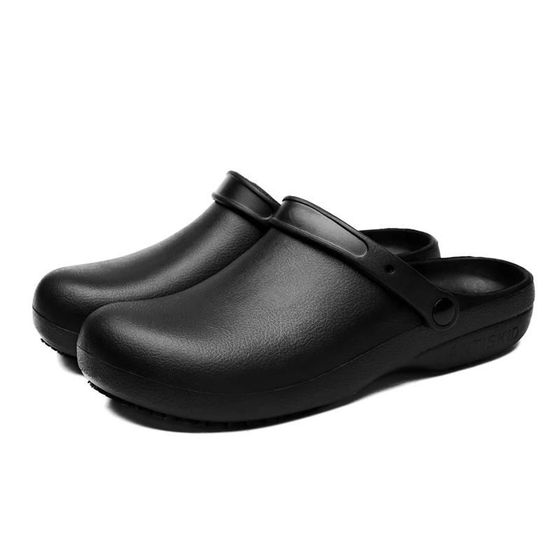 Sandales coordonnantes en caoutchouc noir pur, chaussures de chef, sabots de cuisine imperméables, c