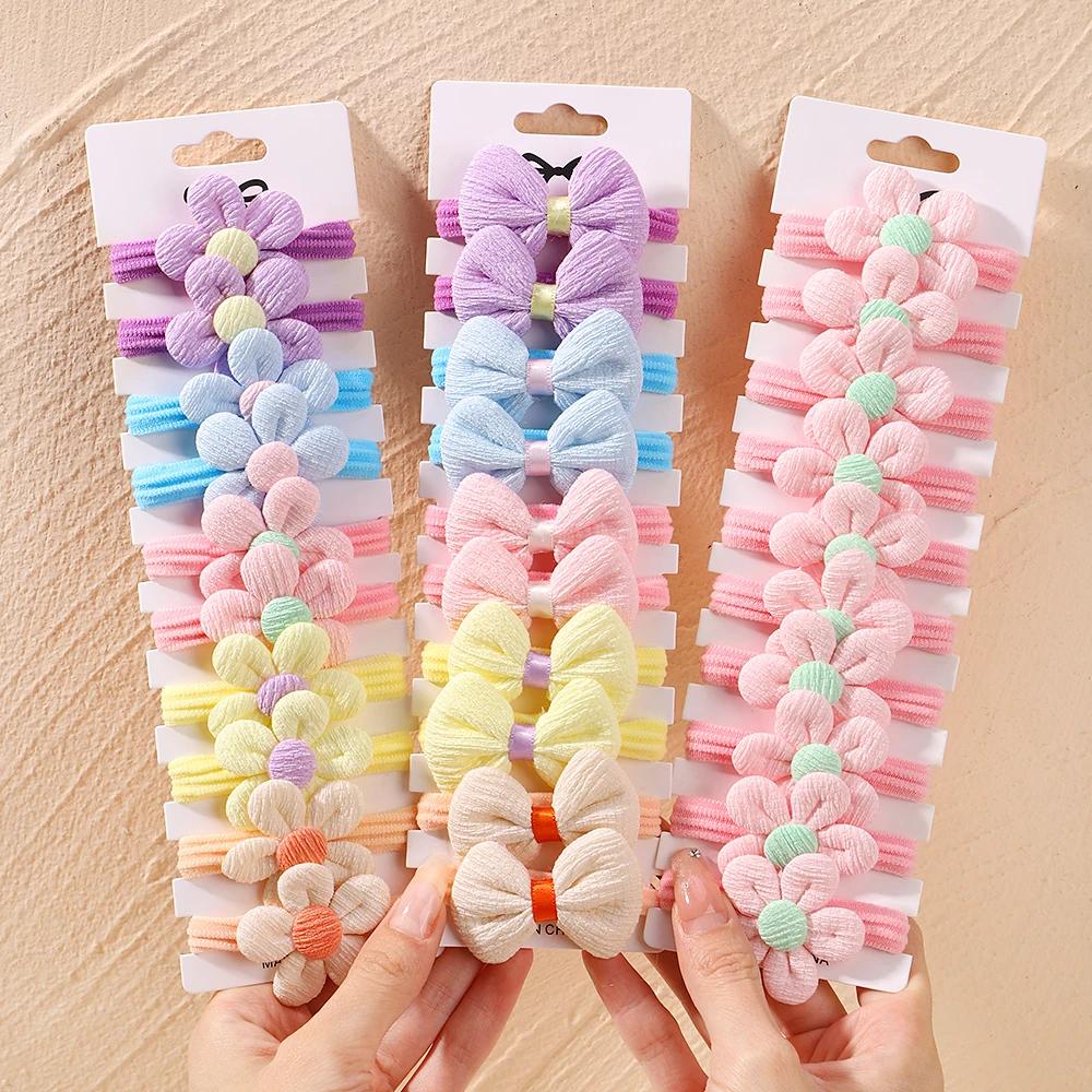 10 pièces filles mignonnes en Nylon fleur cheveux cravates bonbons élastique arc bandes de cheveux t