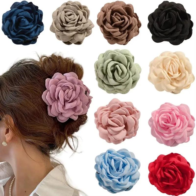Pinces à cheveux en tissu de coton pour femmes, 16 couleurs, taille moyenne, fleur de Rose, pince à