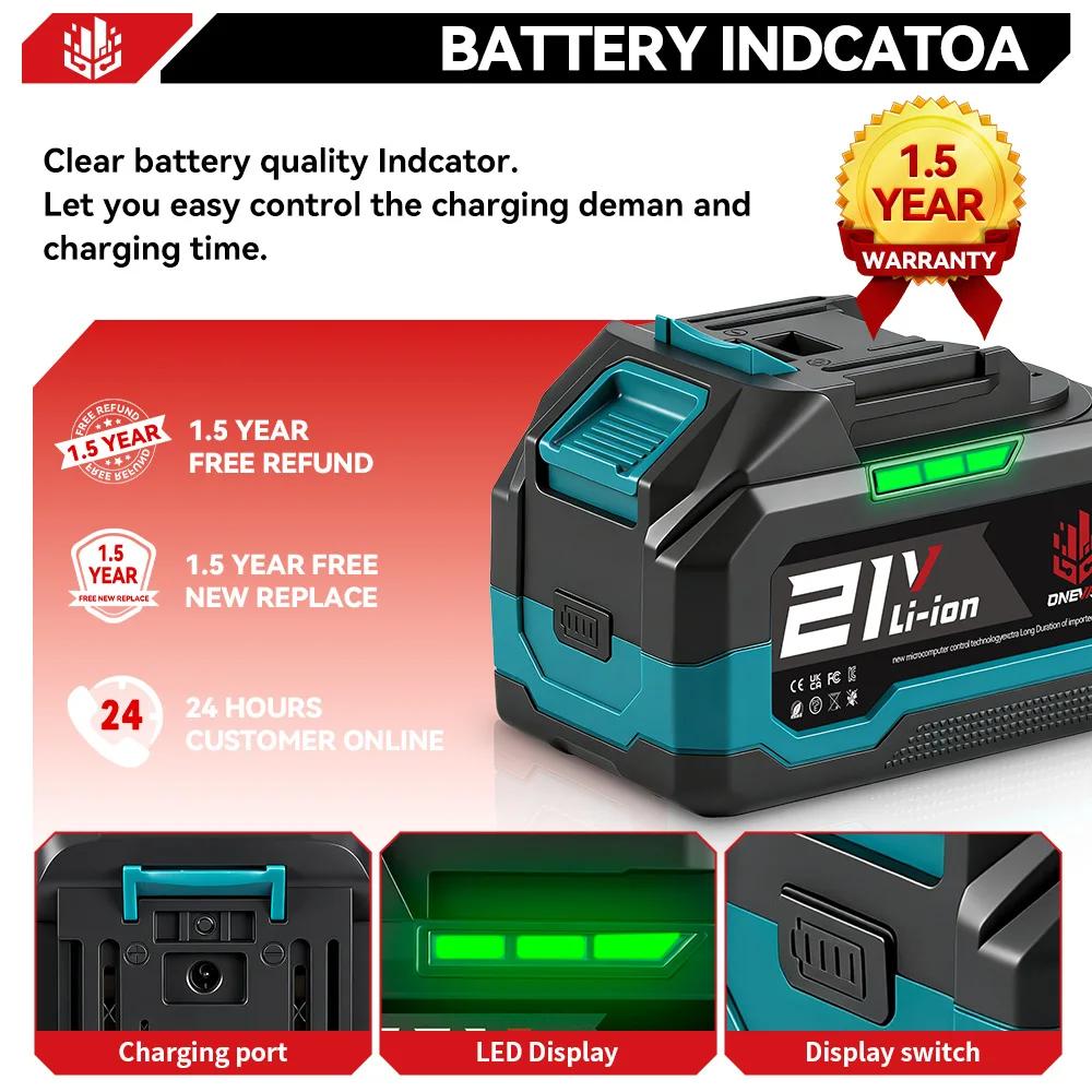 Batterie lithium-ion rechargeable ONEVAN 15000mAh 22500mAh avec indicateur de batterie, clé à chocs,