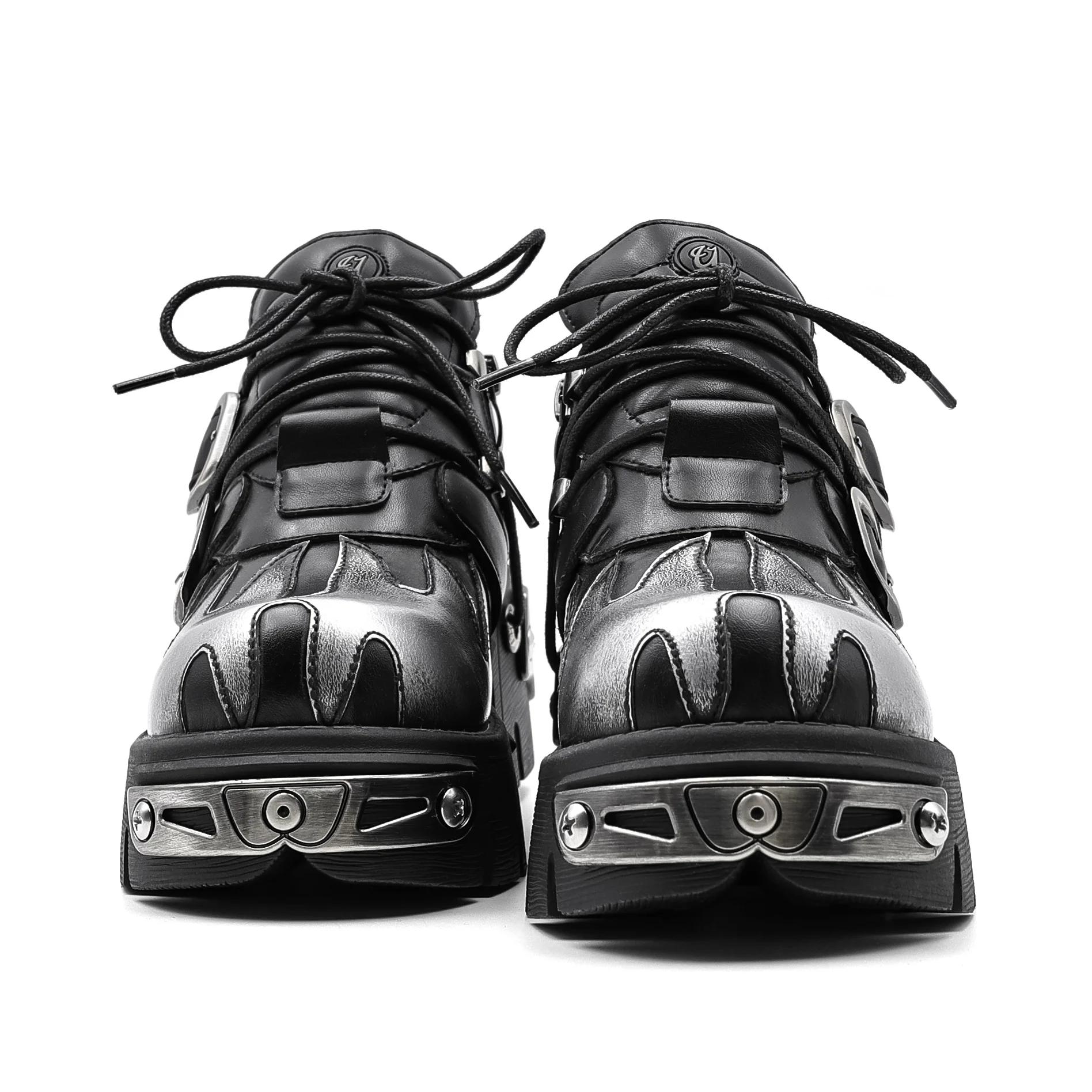 Chaussures de Couple Rock Vintage pour hommes et femmes, bottes rétro en cuir Punk foncé, Design de