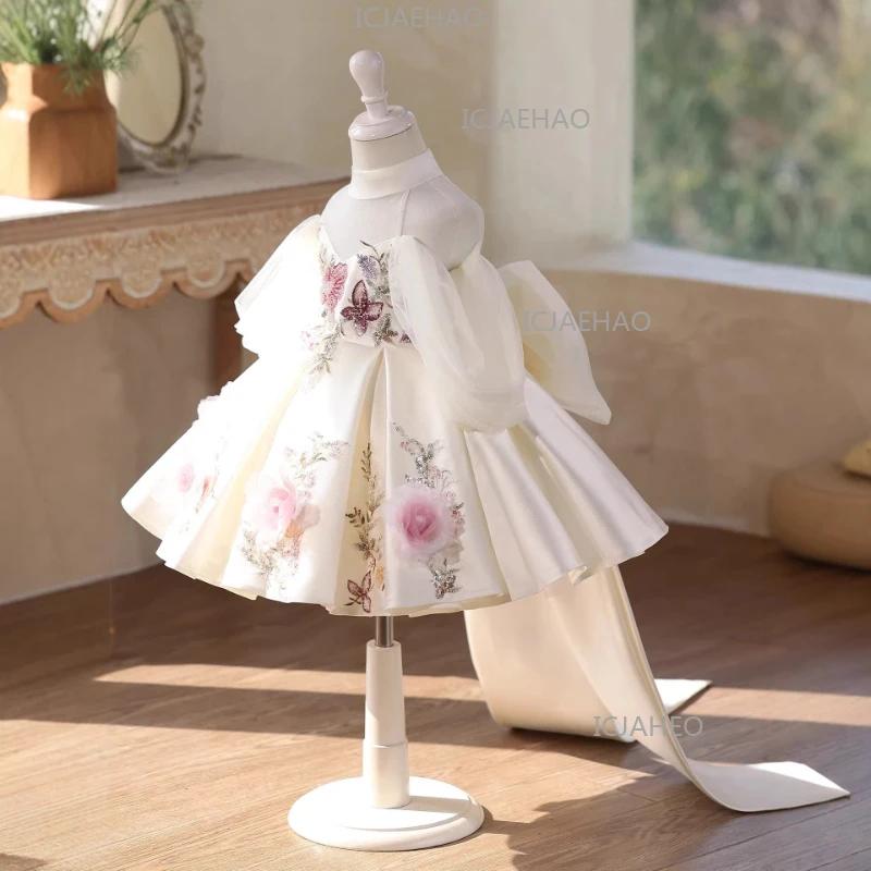 Robe de Princesse Florale pour Filles 2026 – Tenue de Cérémonie pour Anniversaire, Spectacle, Fête,
