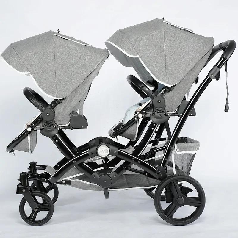 Poussette Double pour bébé, landau haut, légère, pliable, inclinable, sièges assis et s'allonger, sy