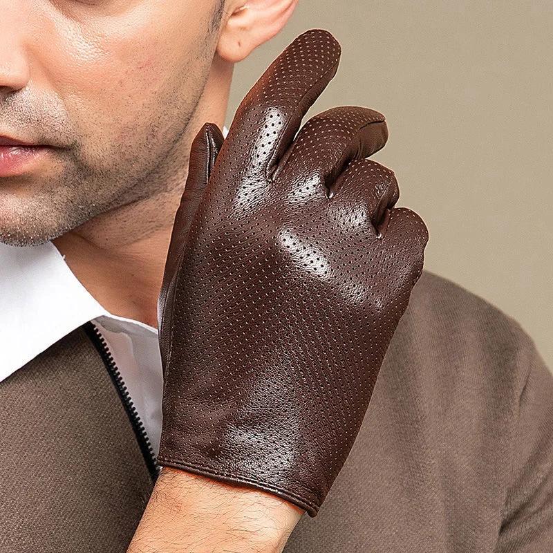 Gants en cuir de mouton véritable pour hommes, gants chauds d'hiver pour écran tactile, pour la cond