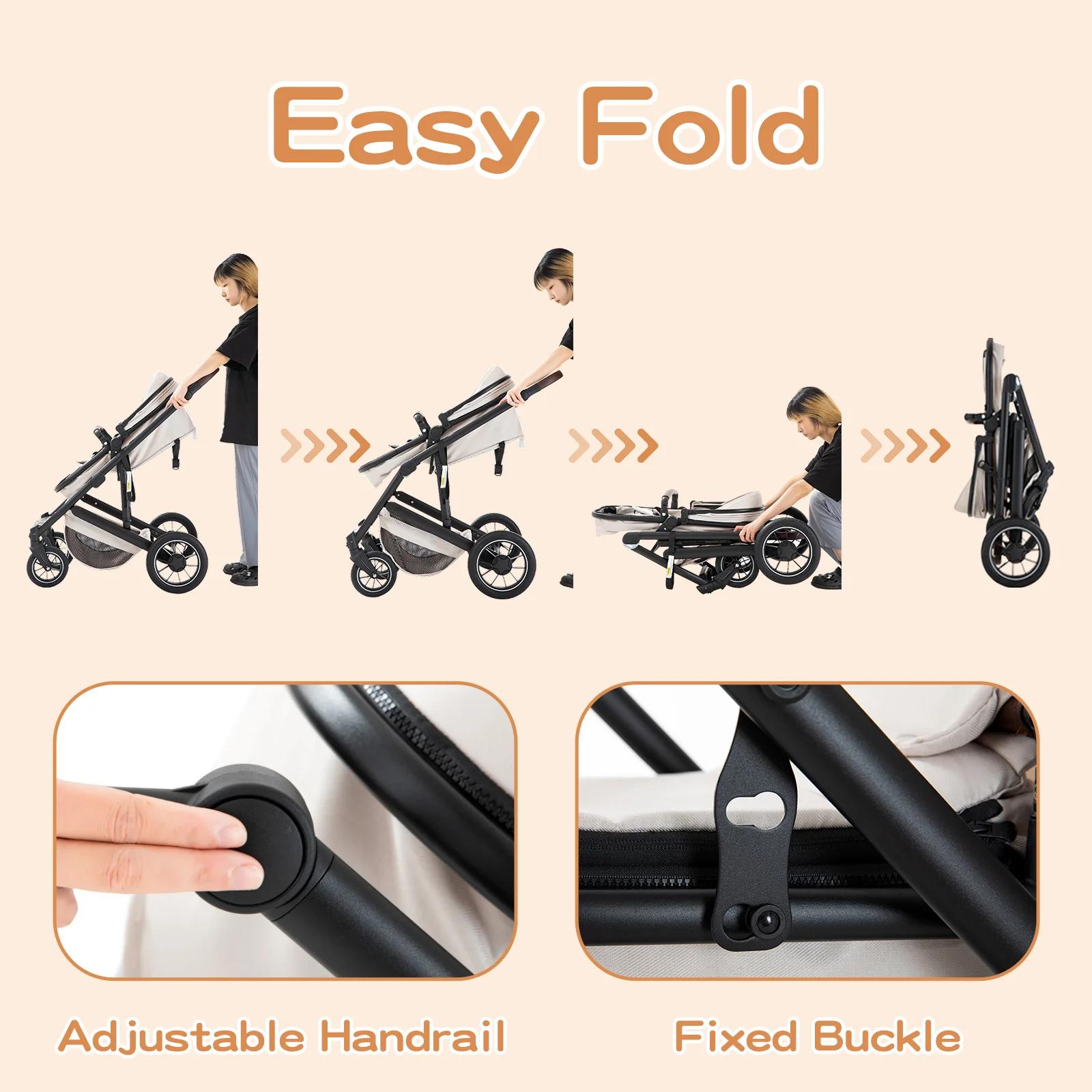 Poussette de luxe 3-en-1 avec siège auto pour nouveau-né, landau tout-terrain, poussette de voyage p