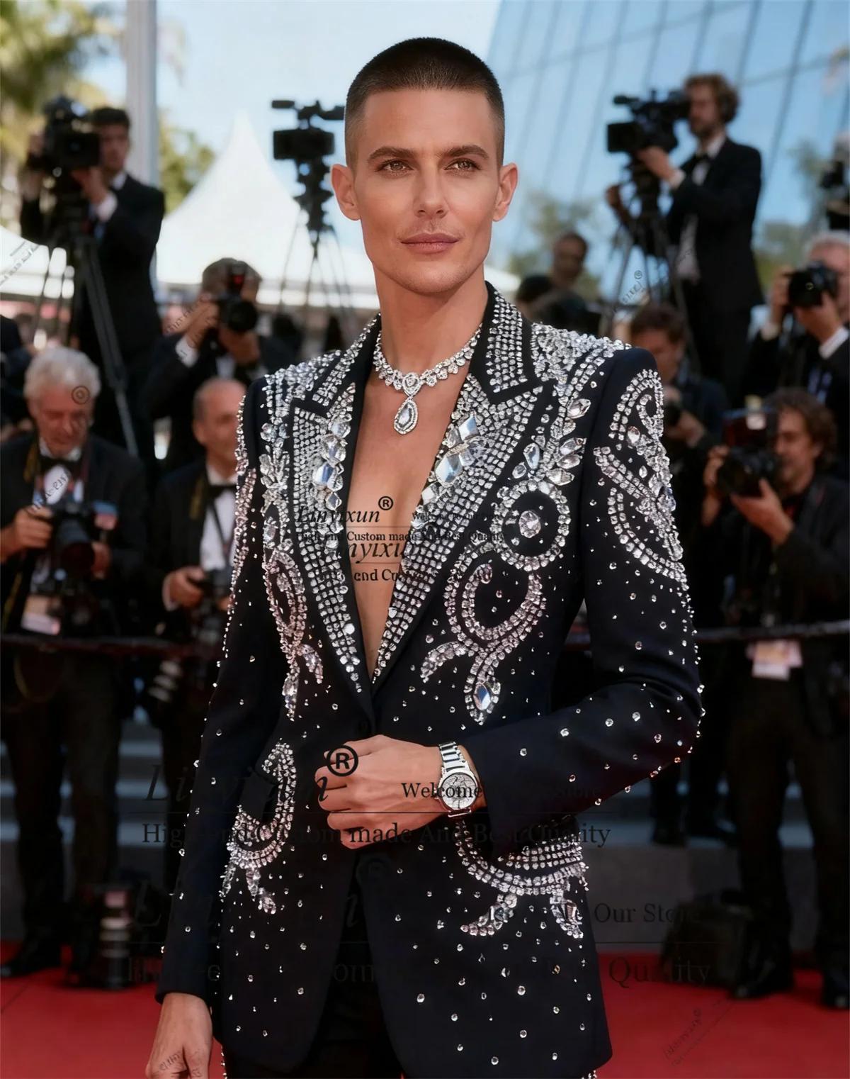 Costumes pour hommes, bijoux scintillants, coupe cintrée, ensembles de 2 pièces, Tuxedos de fête, pe