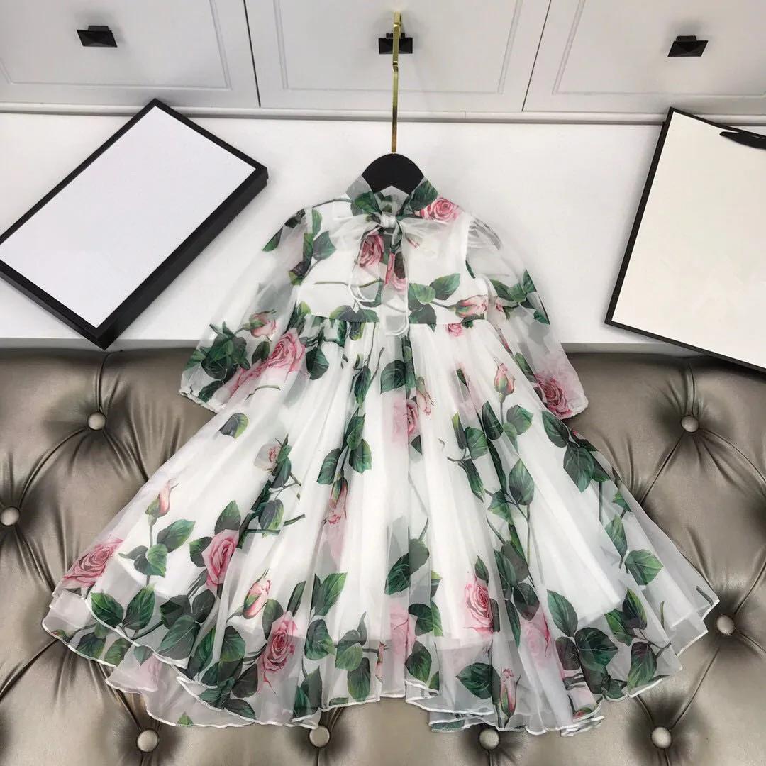 Robe de princesse à fleurs en soie pour enfants, robe de grande fille avec étiquette, simulation de