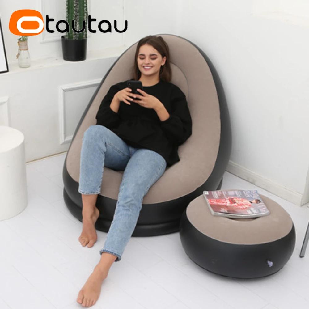 OTAUTAU-Chaise longue gonflable avec repose-pieds, chaise longue inclinable, canapé de camping porta