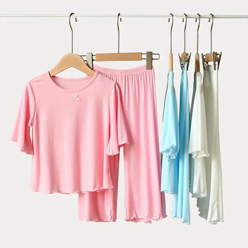 Ensembles d'été pour filles, ensemble fin à manches courtes pour enfants, vêtements de maison pour f
