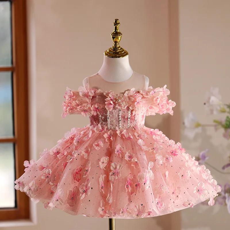 Robe florale pour le premier anniversaire des filles, tenue de performance, de cérémonie ou de conco