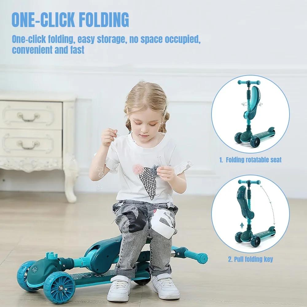 Trottinette pliable pour enfant avec frein à main et patin de frein, hauteur réglable, pour enfants
