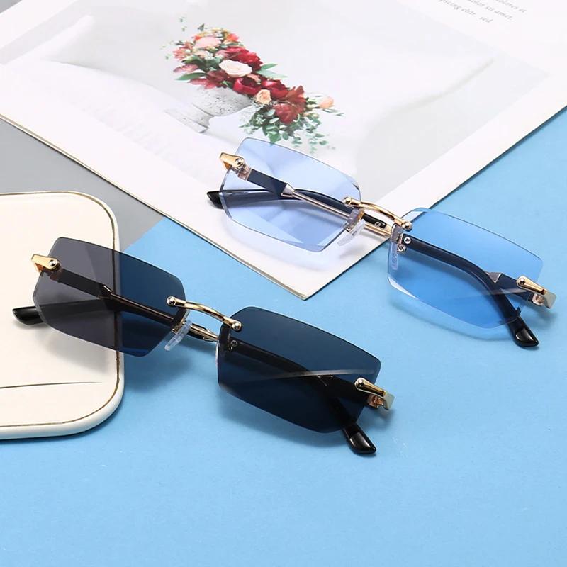 Lunettes de soleil rectangulaires sans monture tendance pour femmes et hommes – Petites lunettes car
