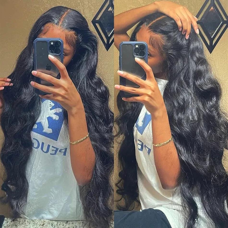 Perruque Lace Front Wig Body Wave Naturelle Sans Colle, Cheveux Humains, 13x6 HD, 13x4, 30-34 Pouces