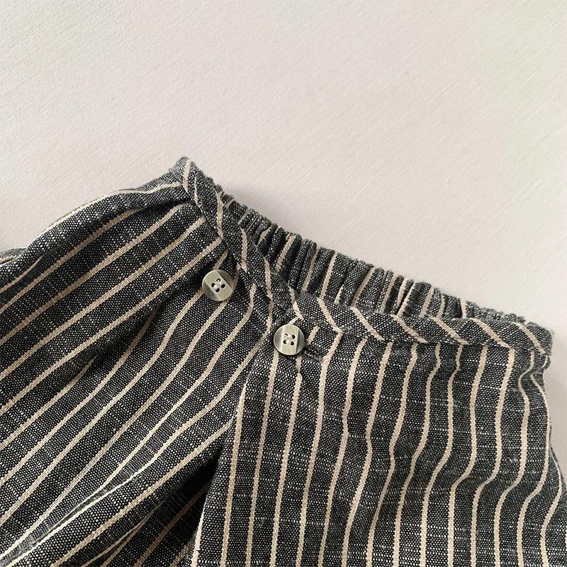 Pantalon rétro rayé coton lin enfant large décontracté japonais unisexe printemps automne WTP122