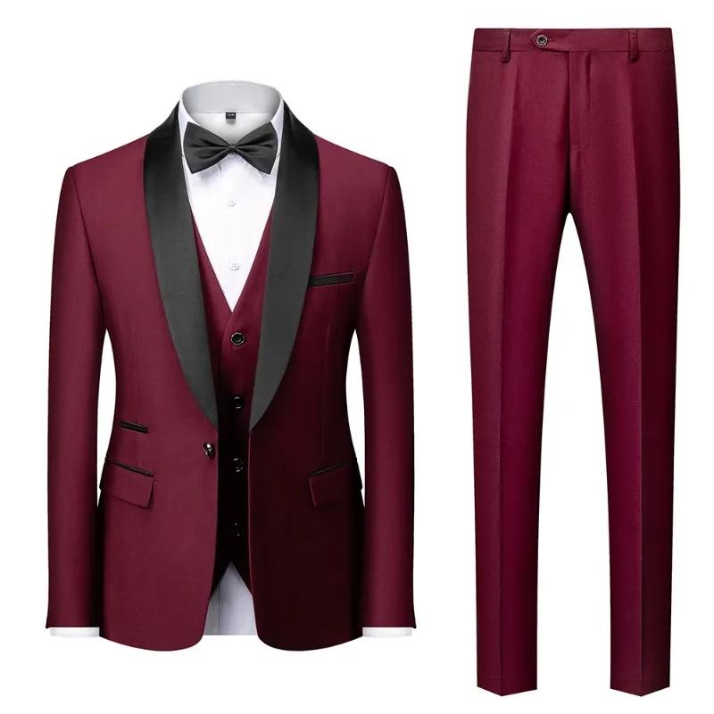 Costume de smoking décontracté pour homme, de marque haut de gamme, style boutique, blazer, gilet et