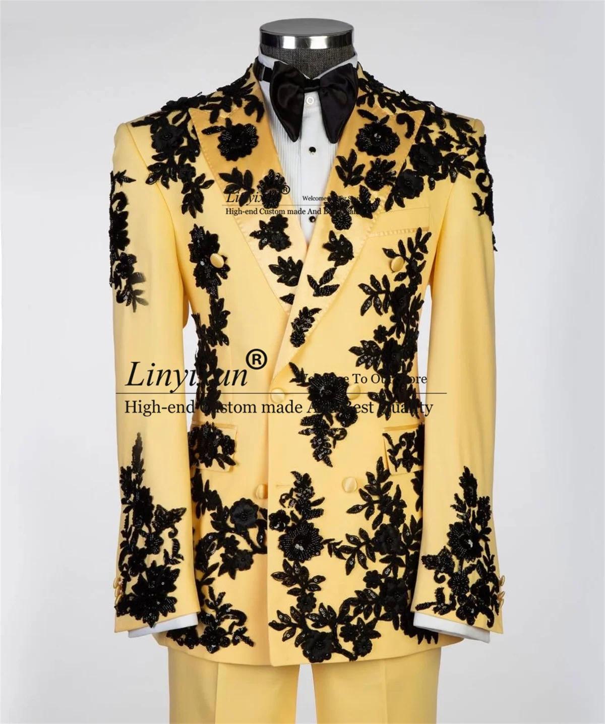 Costume de Mariage Homme de Luxe en Dentelle Appliquée et Cristaux, Sur Mesure, Double Boutonnage, E