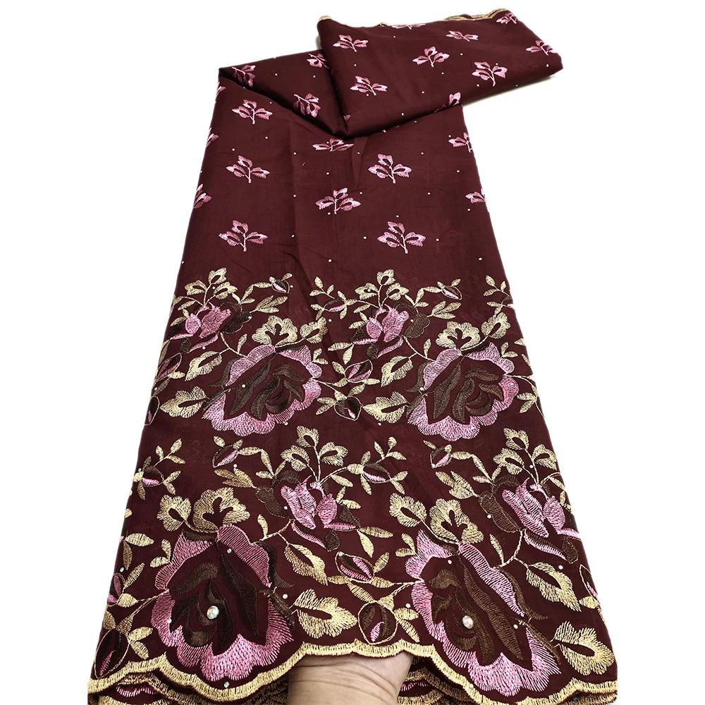 Tissu africain en dentelle de coton brodé, Voile suisse nigérian, 5Yards, couture pour robe de soiré