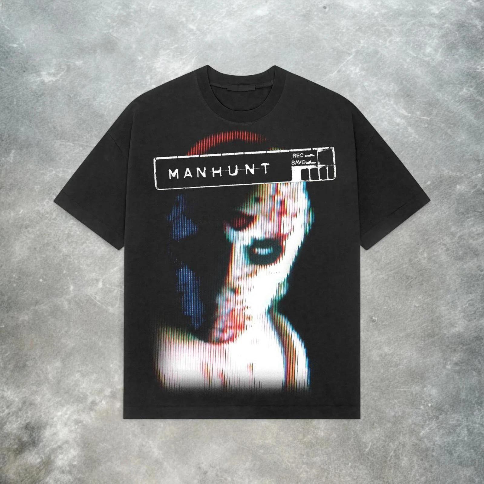 Manhunt Retro Y2K T-shirt American Street Wear pour hommes et femmes, haut ample et décontracté à co