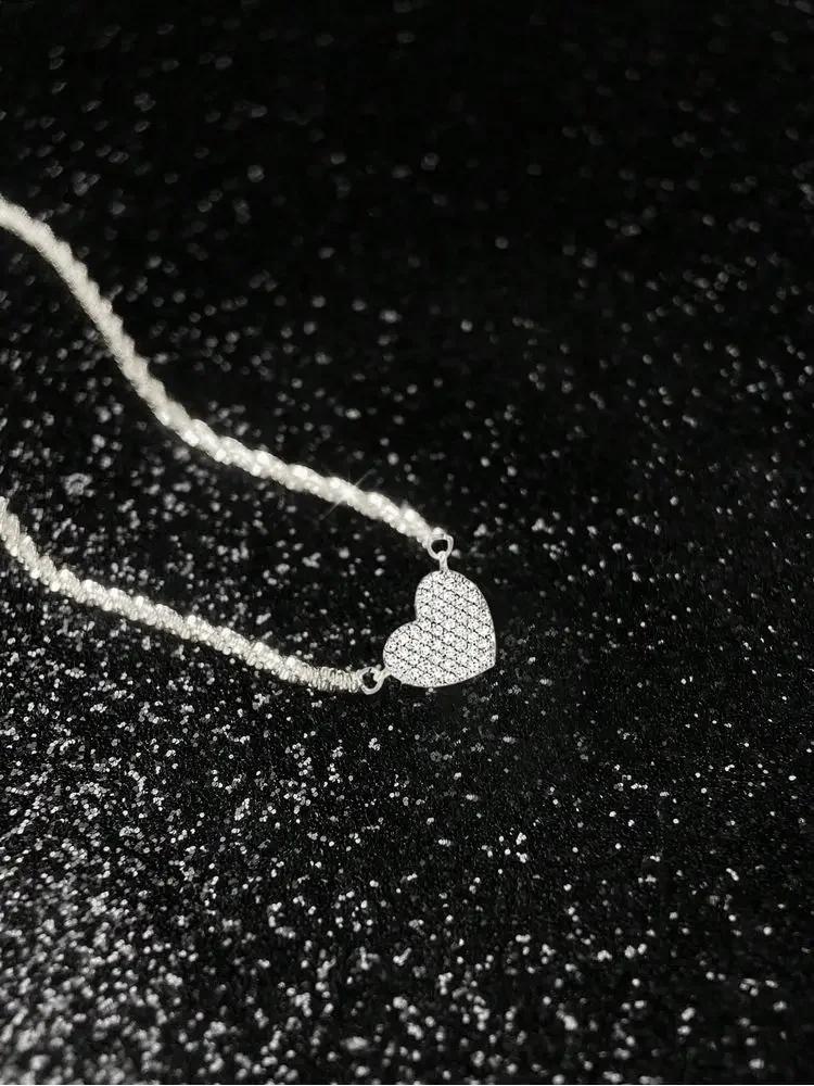Collier en argent Sterling 925 pour femmes, en Zircon complet, en forme de cœur d'amour, pour fiança