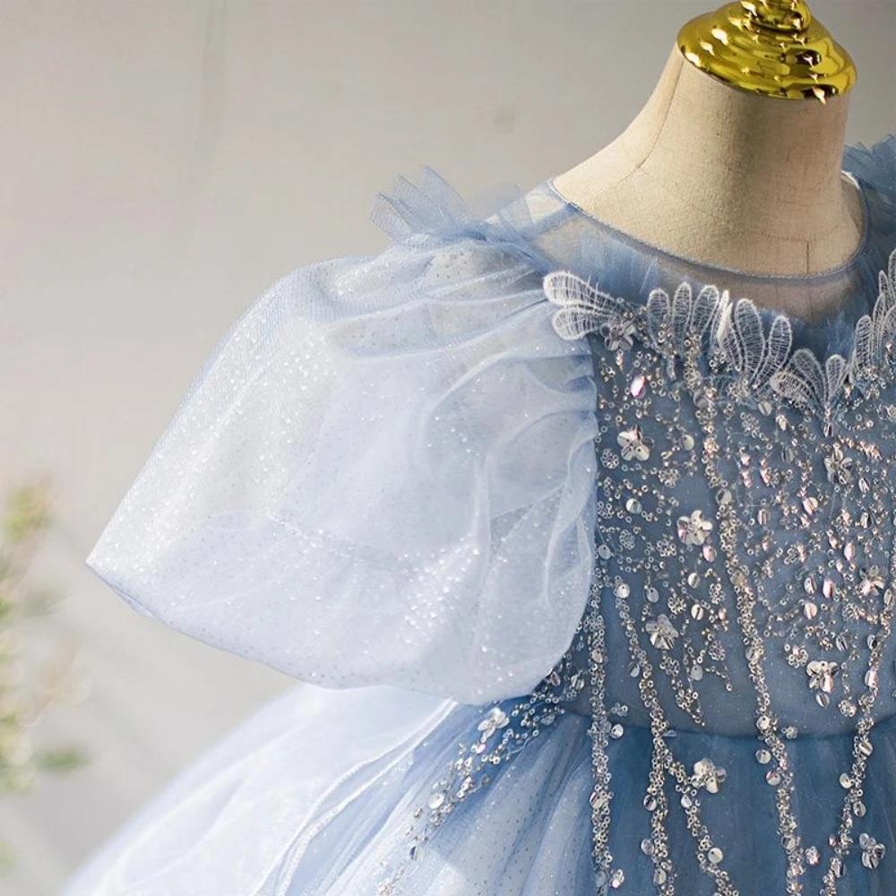 Robes de piano élégantes pour filles, manches bouffantes à paillettes de luxe, défilé pour enfants,