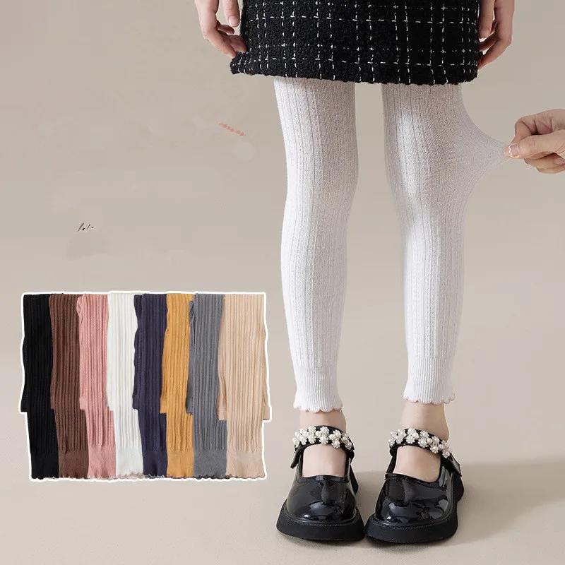 Leggings moulants extensibles en coton pour bébés filles de 0 à 12 ans, pantalons côtelés à volants
