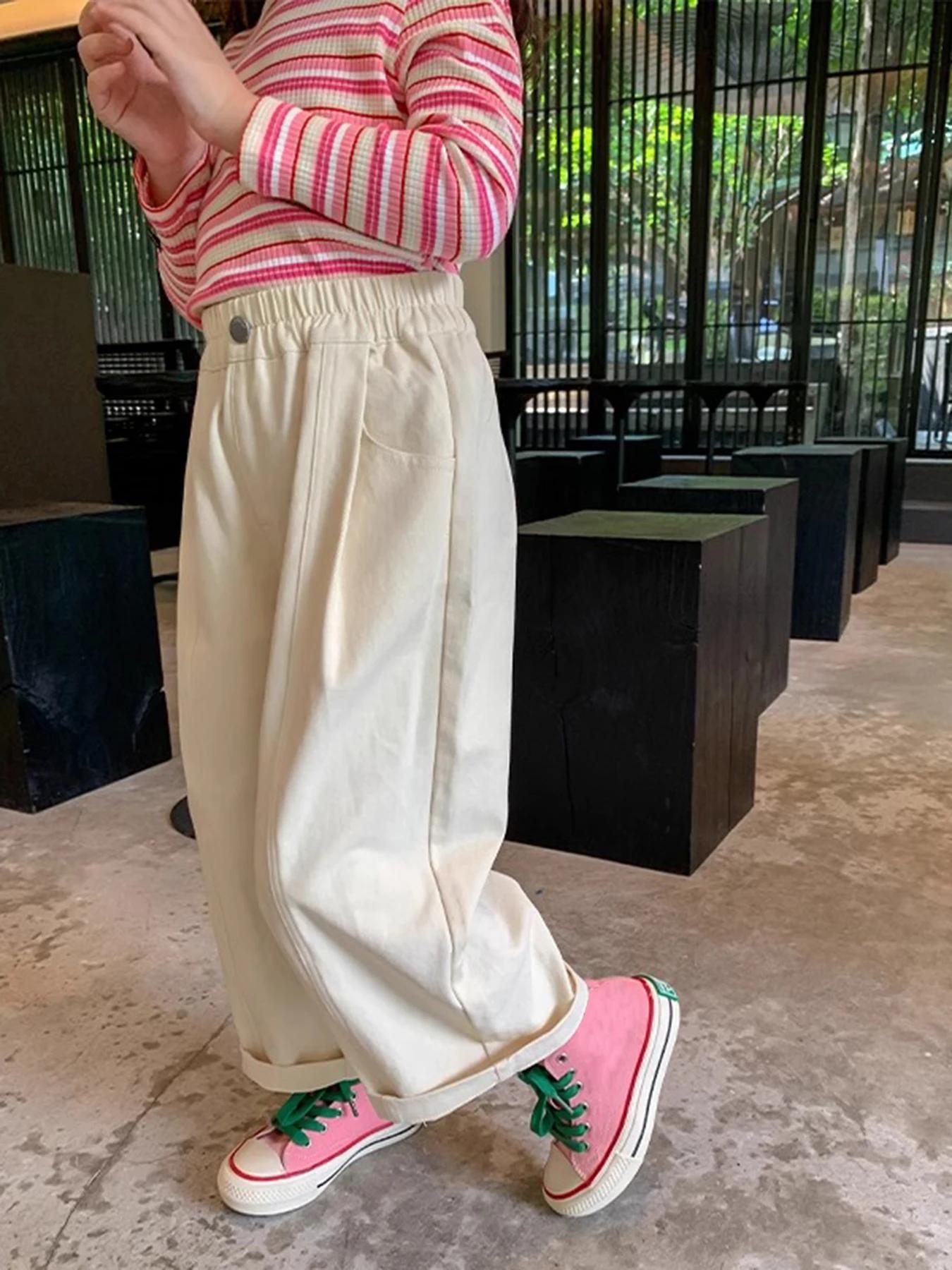 Pantalons à jambes larges en coton pour filles, pantalons décontractés de printemps, vêtements de sa
