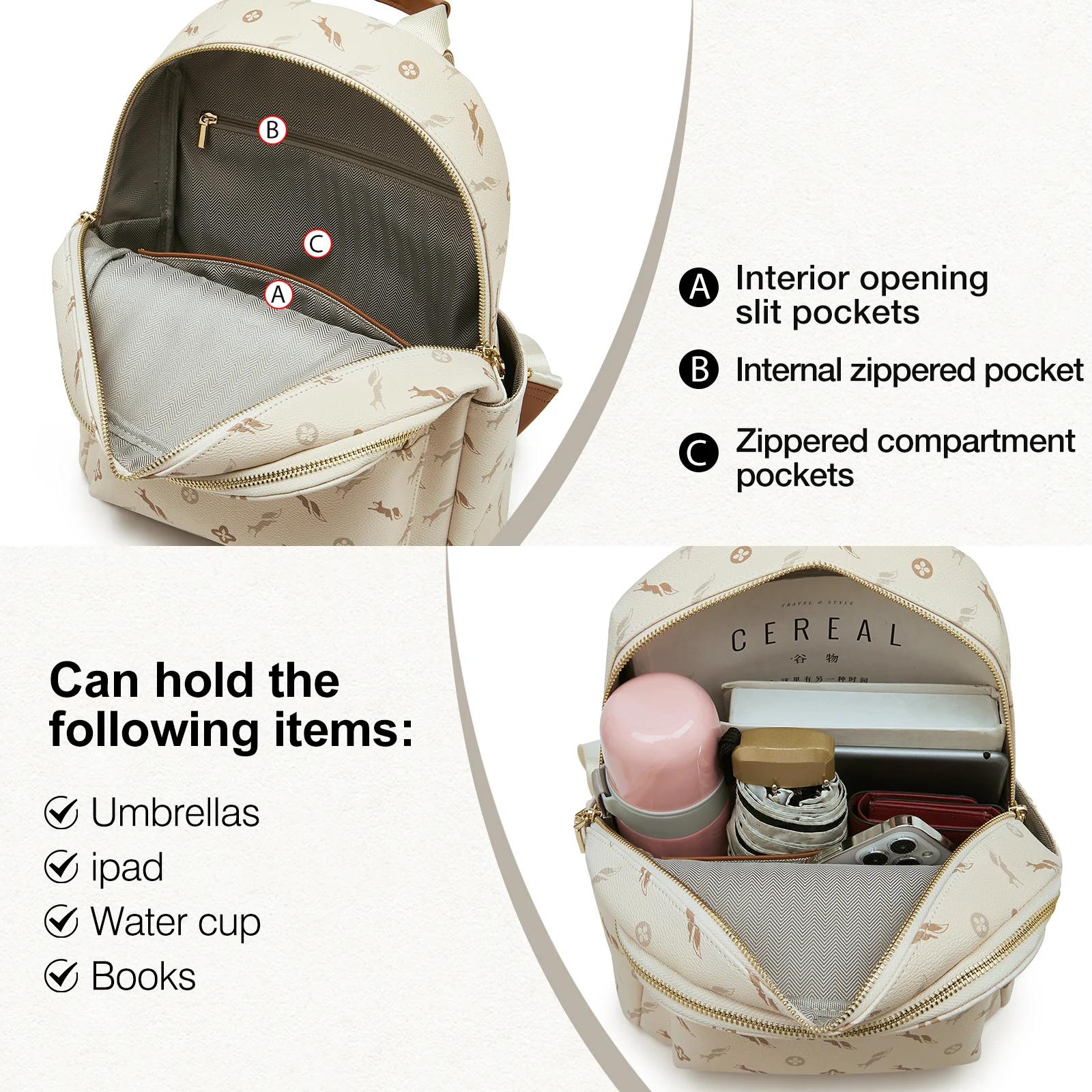 FOXER – sac à dos élégant en cuir imprimé pour femmes, sac à dos de grande capacité pour filles, sac