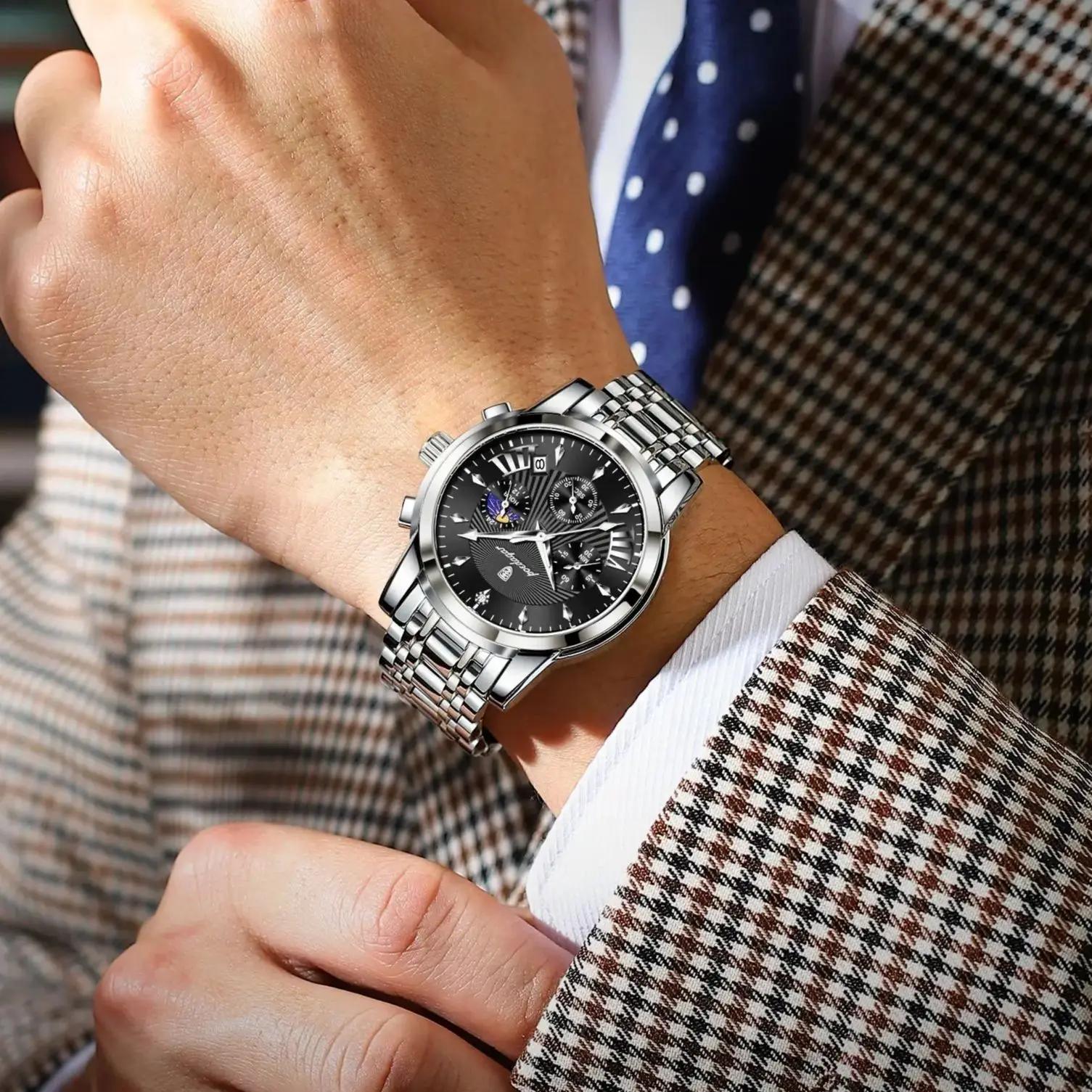 POEDAGAR Original militaire hommes montres étanche lumineux Date chronographe homme montre en acier