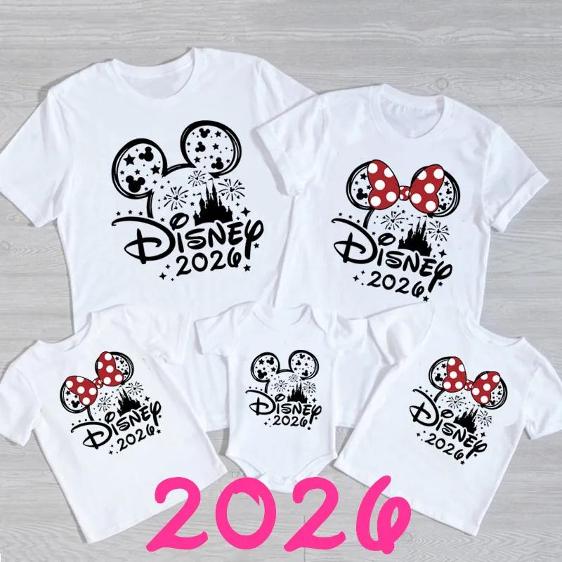 Chemises assorties en coton pour la famille Disney 2026 Mickey Minnie Mouse, T-shirts pour papa, mam