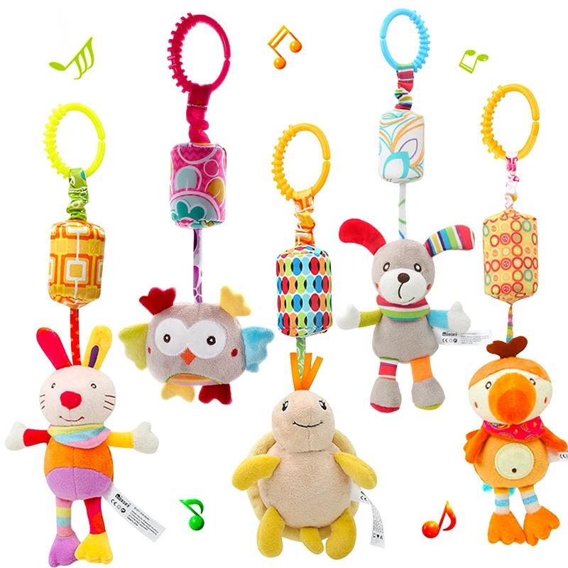 Hochets suspendus sensoriels pour bébé, jouet d'apprentissage doux, animaux en peluche, poussette, l