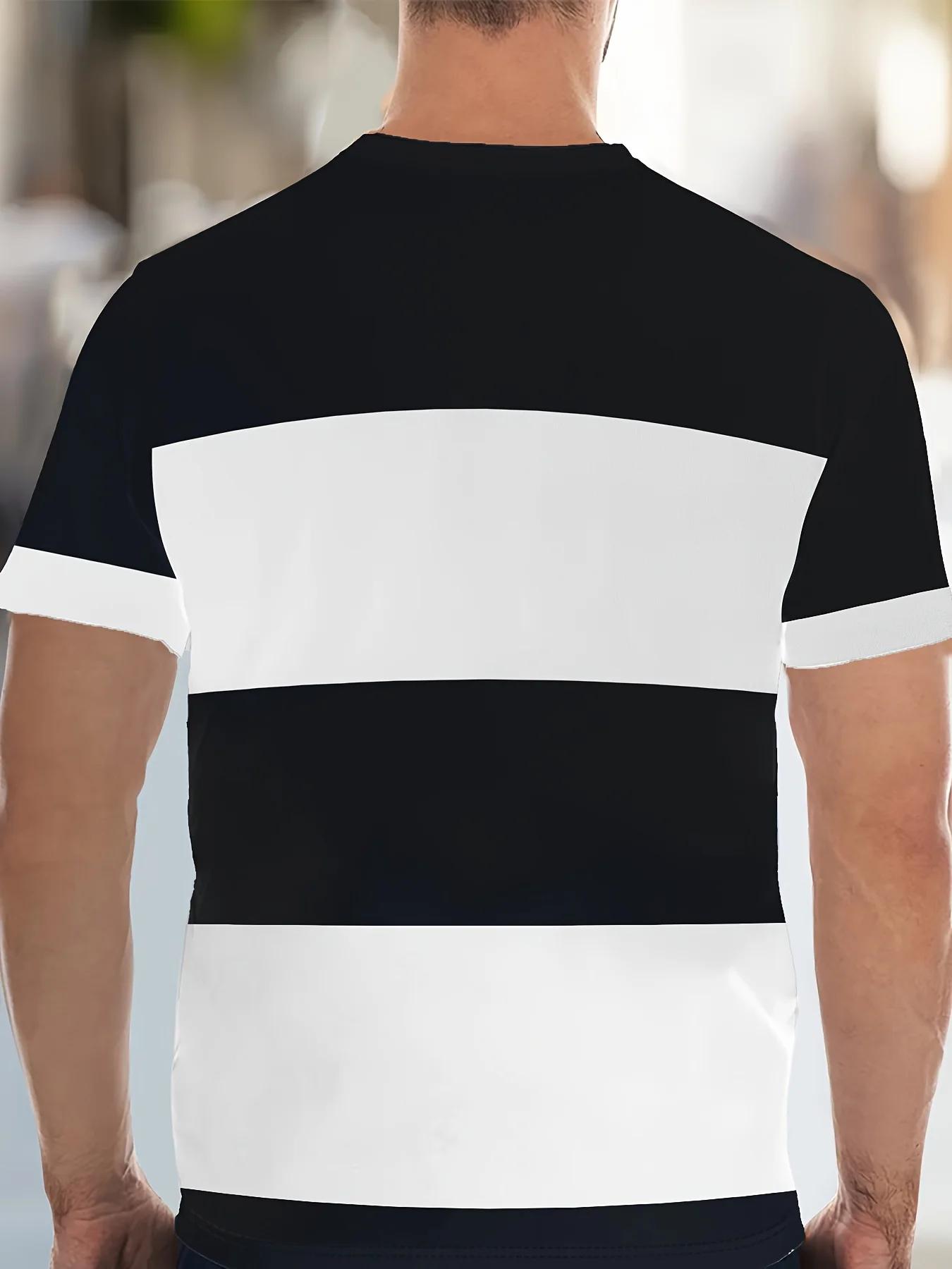 À la mode hommes été rayé imprimé micro élastique respirant col rond T-shirt ensemble short et haut