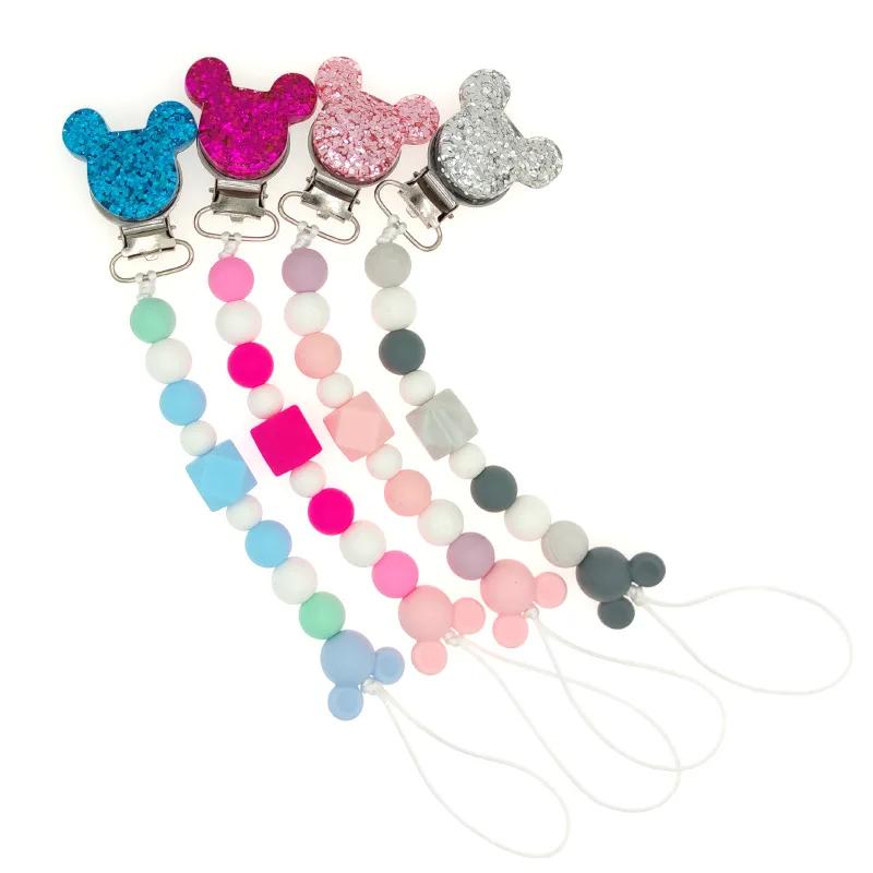 Clips de sucette pour bébé, chaîne en perles de Silicone, jouets de dentition, porte-factice, chaîne