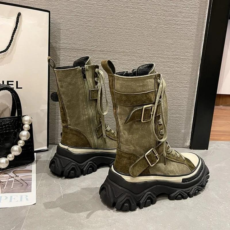 Rock Shoes – bottes de luxe à talons plats pour femme, chaussures de styliste, bout rond, mode autom