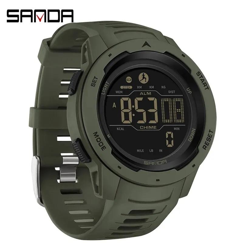 SANDA marque hommes montres sport podomètre Calories 50 M LED étanche montre numérique montre-bracel