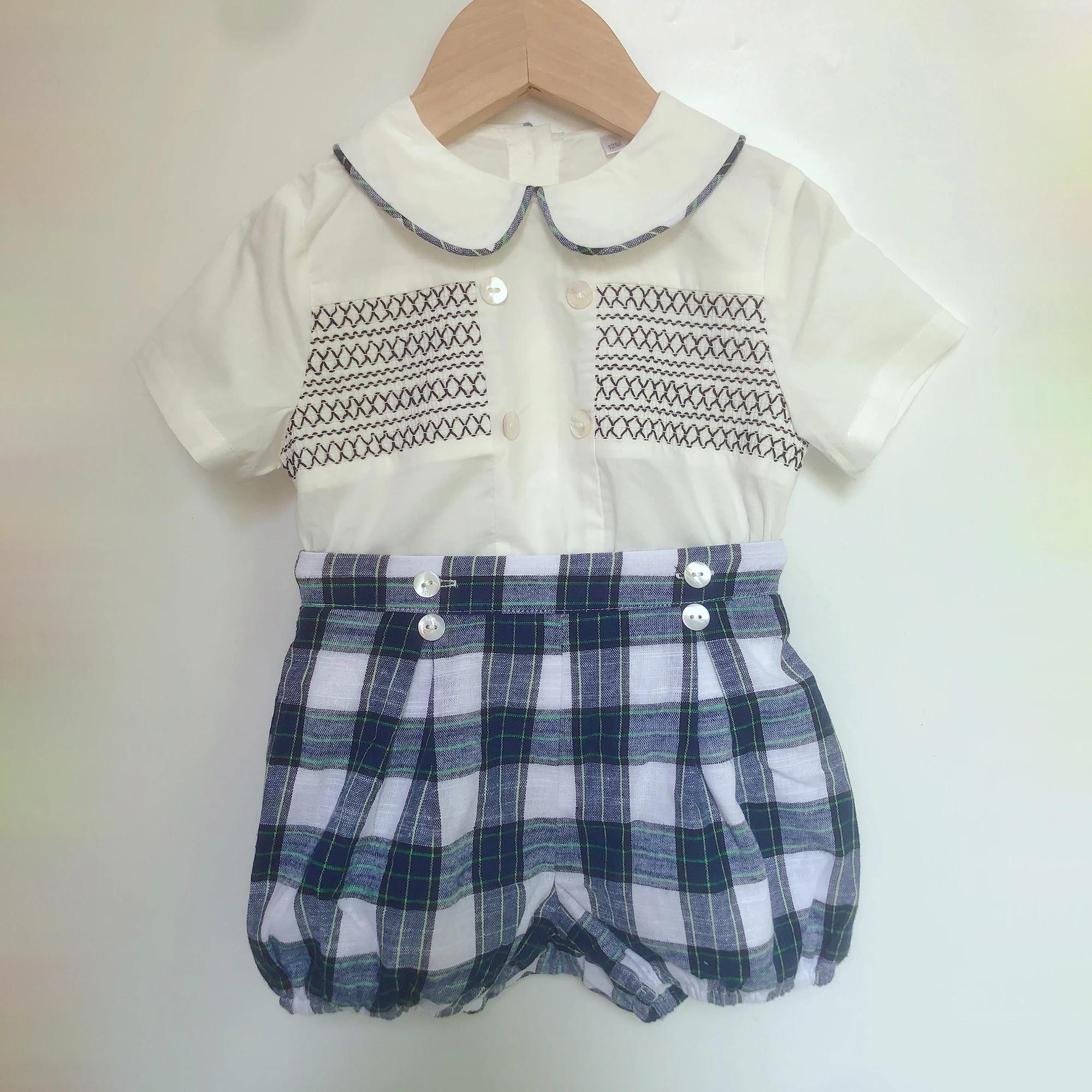 Costume britannique pour garçons, chemise en pur coton, Style espagnol, Prince, Plaid bleu, beau Bou