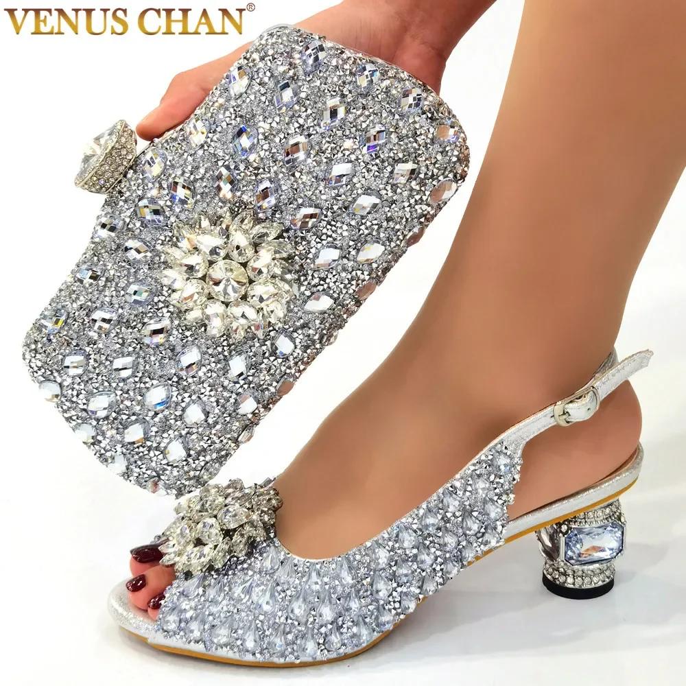 NigWin-Chaussures et sacs argentés pour femmes, chaussures et sacs de fête, mode africaine, chaussur