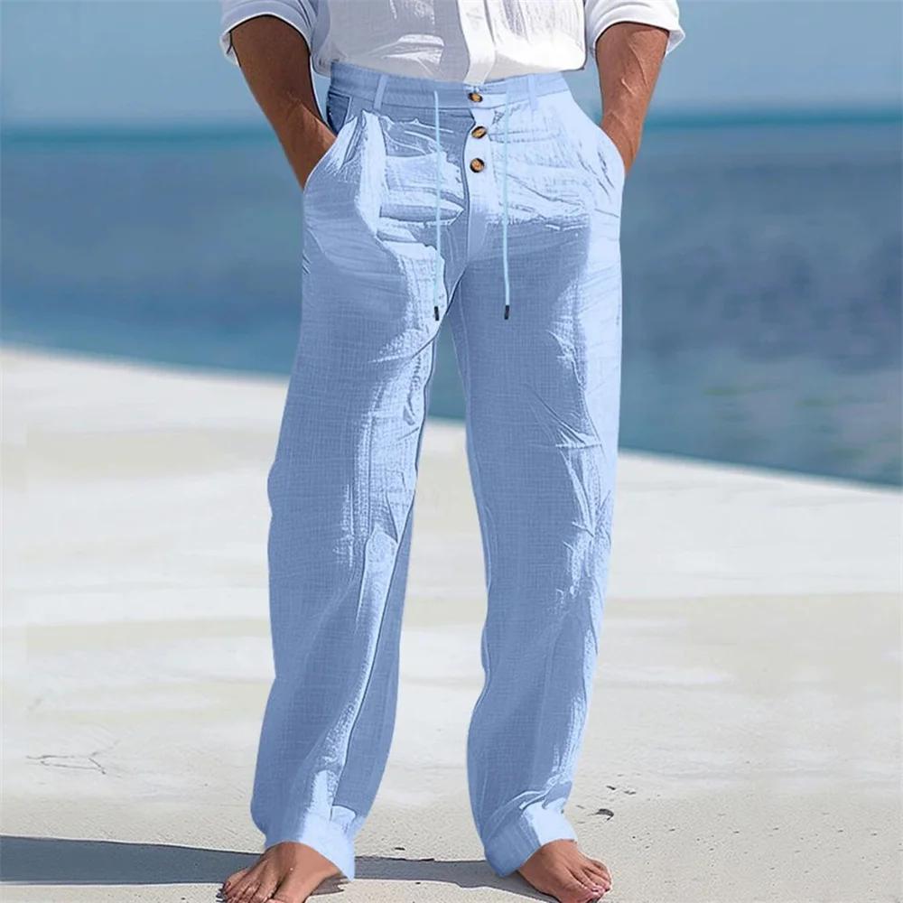 Pantalon en coton pour hommes, décontracté, respirant, confortable, bouton, cordon de serrage, Desig