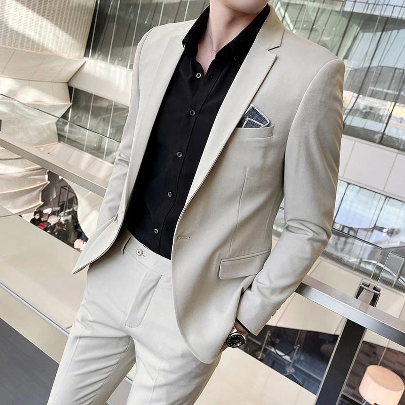 M-4XL 2024 Nouveau Homme Haute Qualité (costume + fj) All Fit mn Beau Banquet Décontracté Solide doc