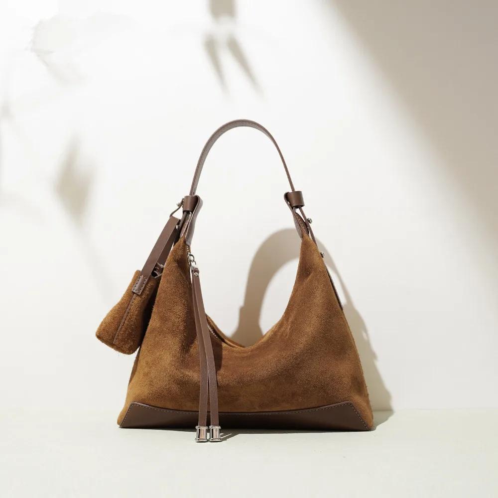 2025 nouveau daim véritable qualité femmes sac classique sac à main élégant sous les bras sac banlie
